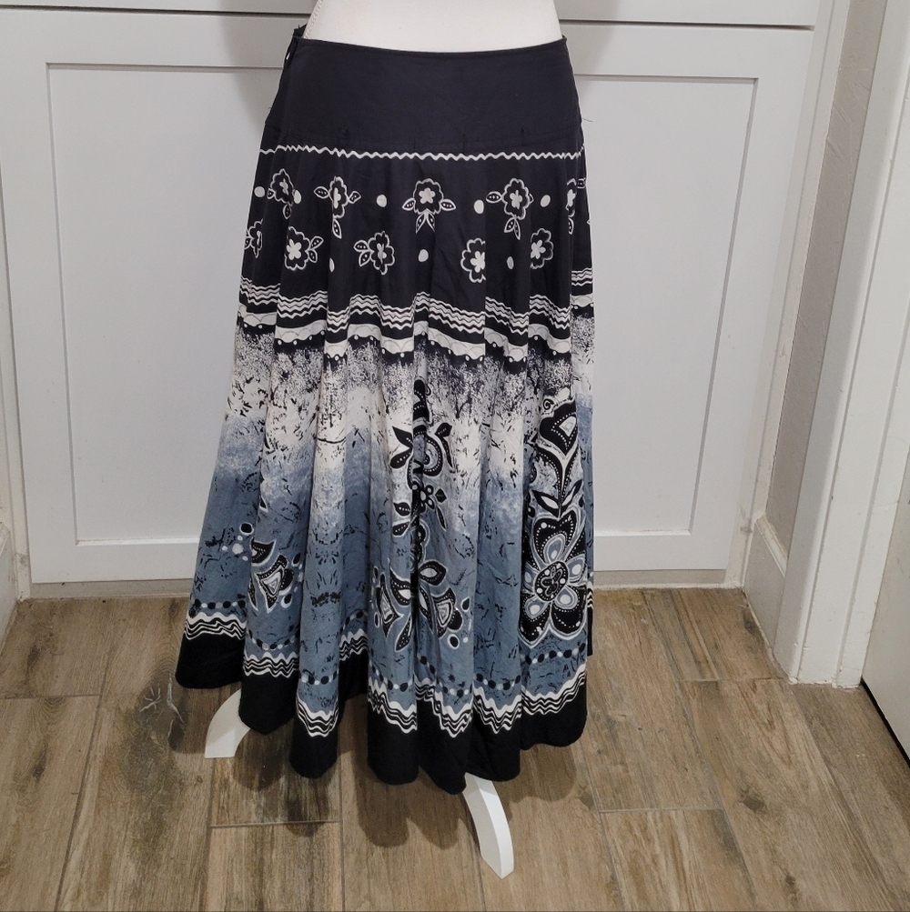 Grace Elements Tie Dye Skirt | Black Blue White Cotton | Boho Midi | Size 8 - Picture 3 of 6